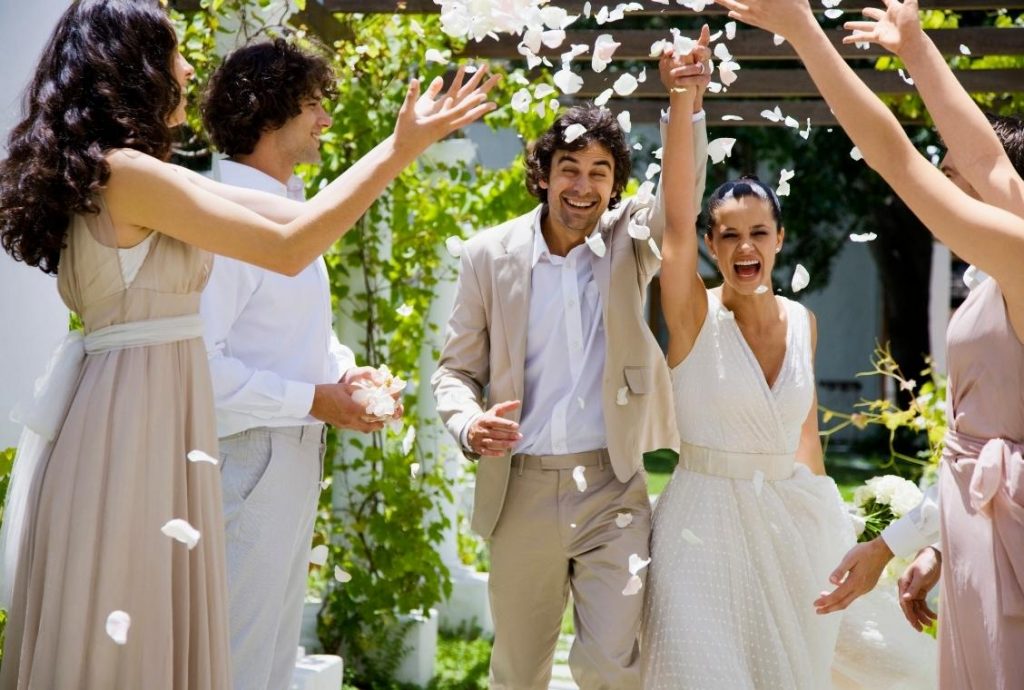 happy couple celebrating at their wedding